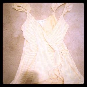 Yellow and white striped ruffle top